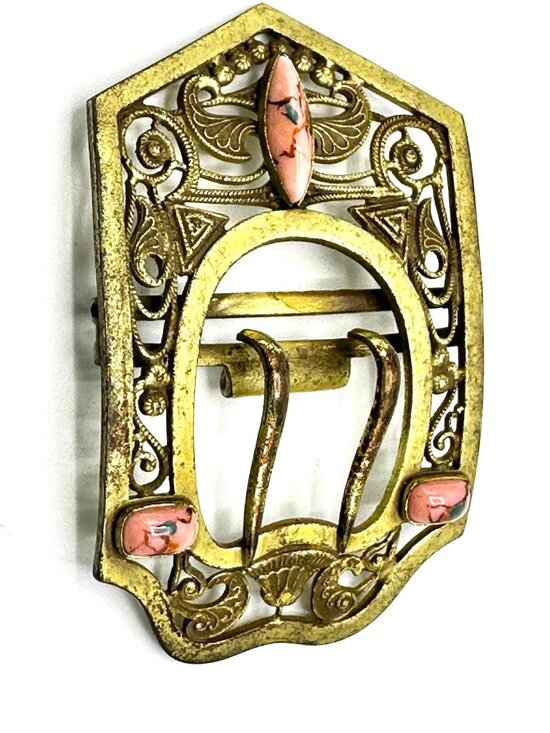 Art Nouveau Belt Buckle with Rhodonite Cabochons—Convert into Brooch or Pendant - Picture 4 of 11